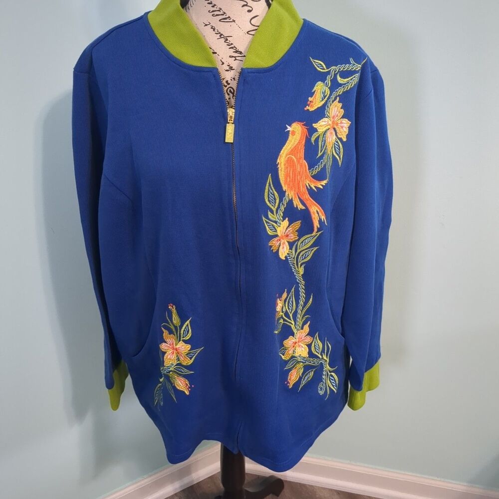 BOB MACKIE FULL ZIP JACKET EMBROIDERED 2x Song Bird WEARABLE ART new with tags